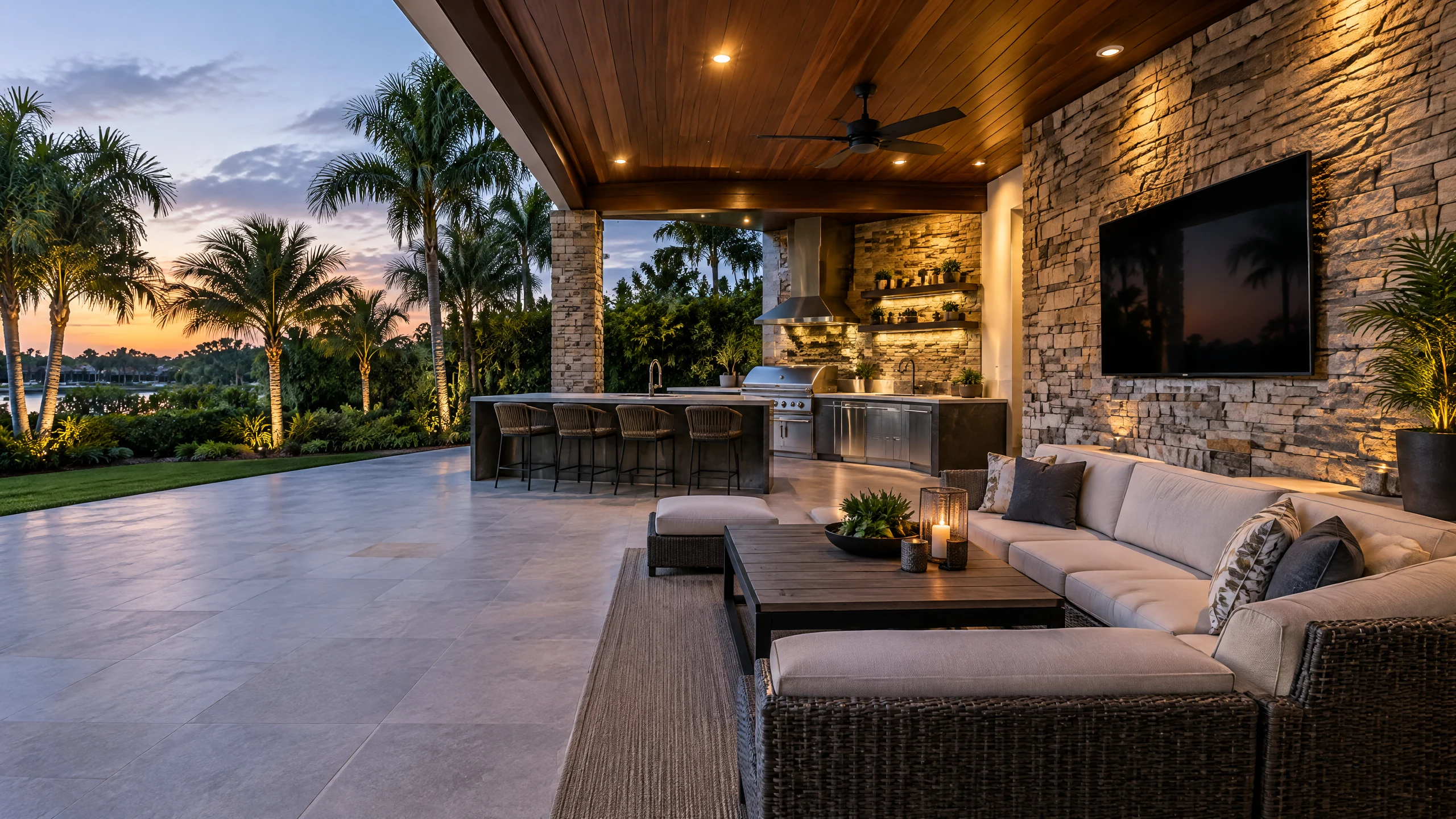 exterior stone veneer covered patio
