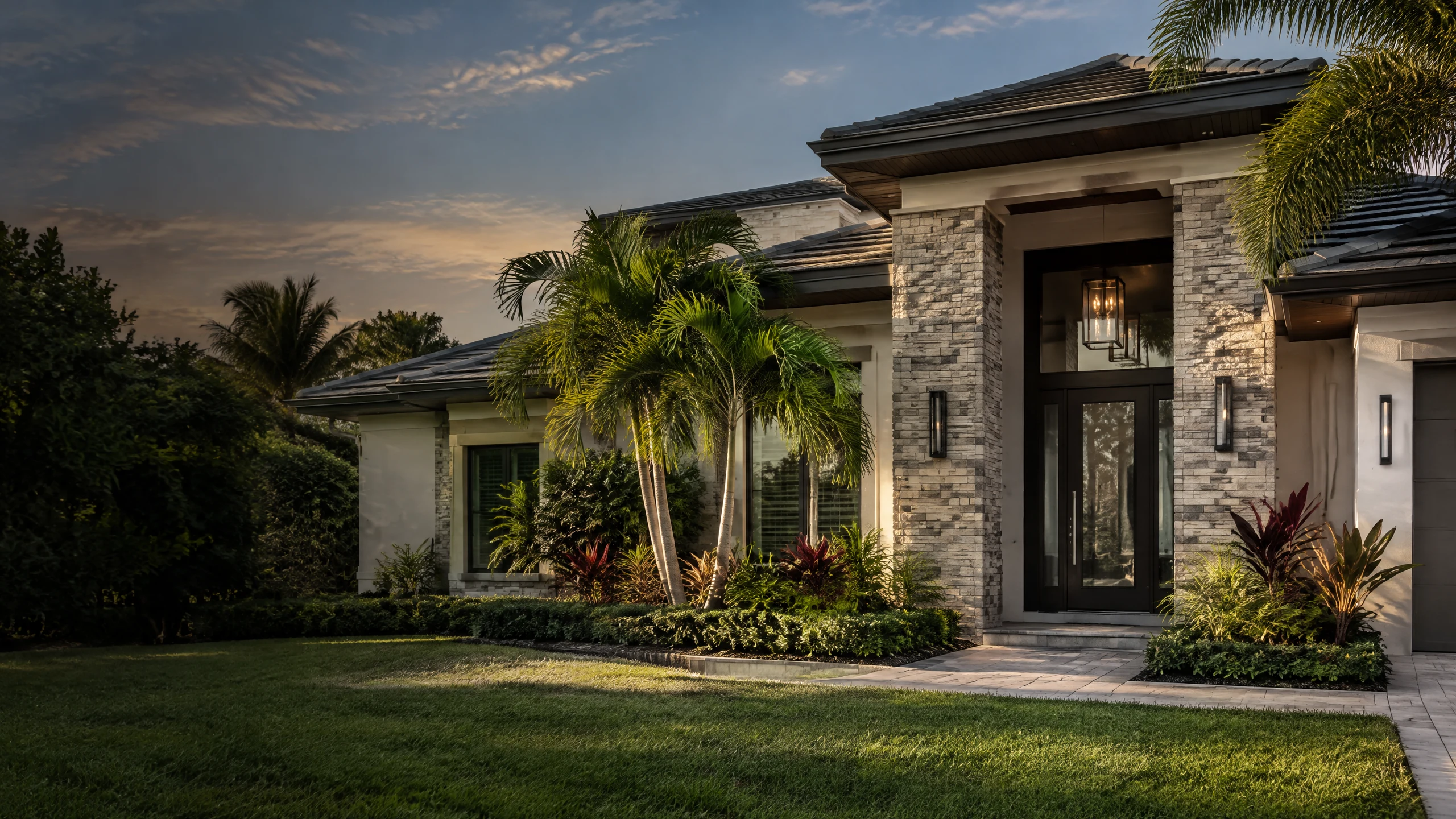exterior stone veneer home facade