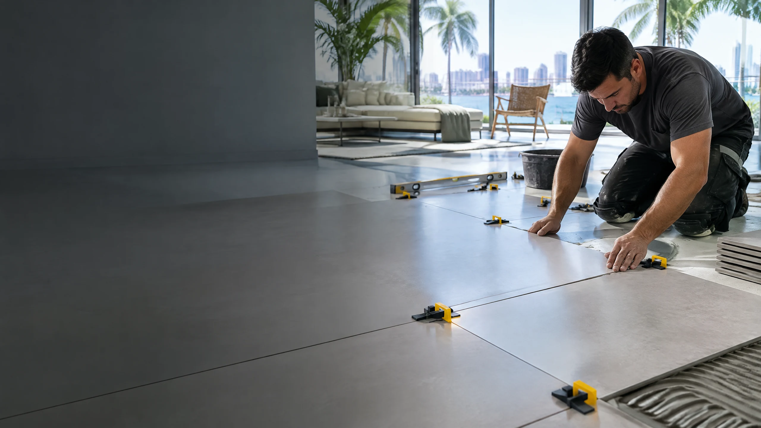 large-format tile floor layout