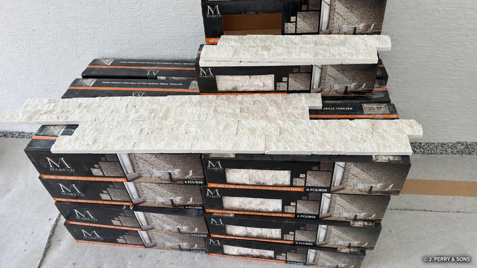 Maretza Natural Stone Veneer Collection 6 by 24 ledger panels staged for the West Palm Beach project